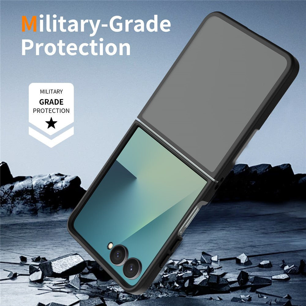 For Samsung Galaxy Z Flip7 5G Case TPU + PC Skin-Feel Phone Cover with 2Pcs Outer Screen Tempered Glass Film + 2Pcs Inner Screen Hydrogel Film