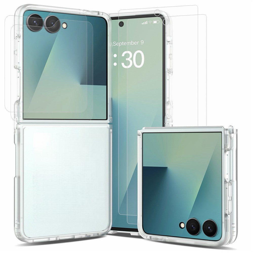 For Samsung Galaxy Z Flip7 5G Case TPU + PC Skin-Feel Phone Cover with 2Pcs Outer Screen Tempered Glass Film + 2Pcs Inner Screen Hydrogel Film