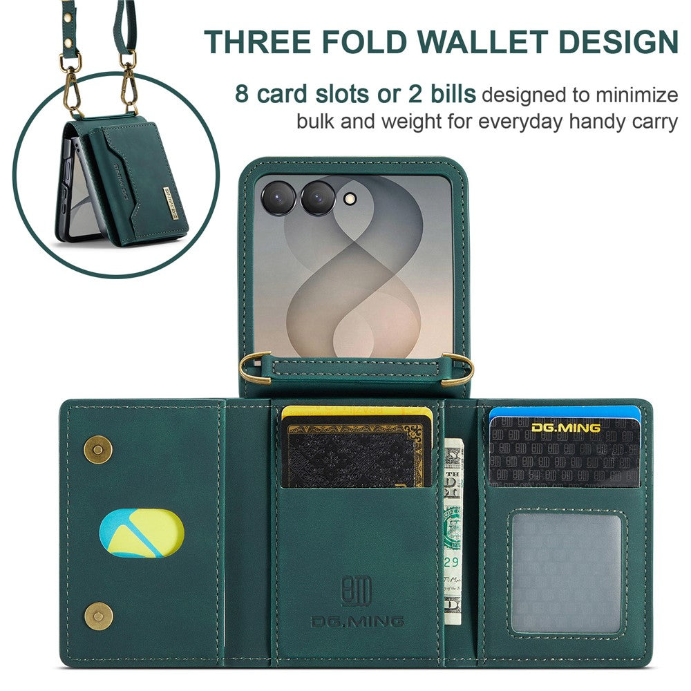 DG.MING M2 Series for Samsung Galaxy Z Flip8 Case PU + PC Phone Cover with Detachable Card Bag  /  Should Strap