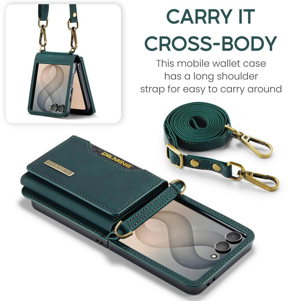 DG.MING M2 Series for Samsung Galaxy Z Flip8 Case PU + PC Phone Cover with Detachable Card Bag  /  Should Strap