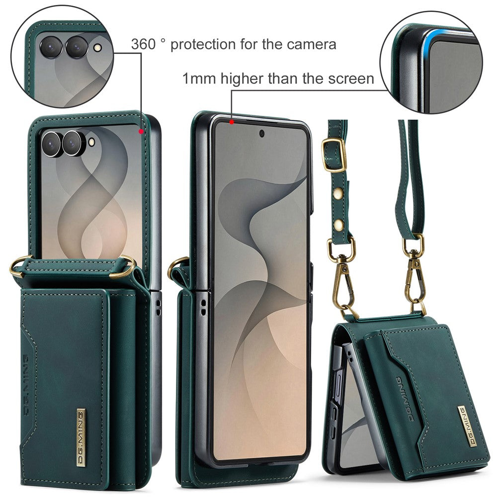 DG.MING M2 Series for Samsung Galaxy Z Flip8 Case PU + PC Phone Cover with Detachable Card Bag  /  Should Strap