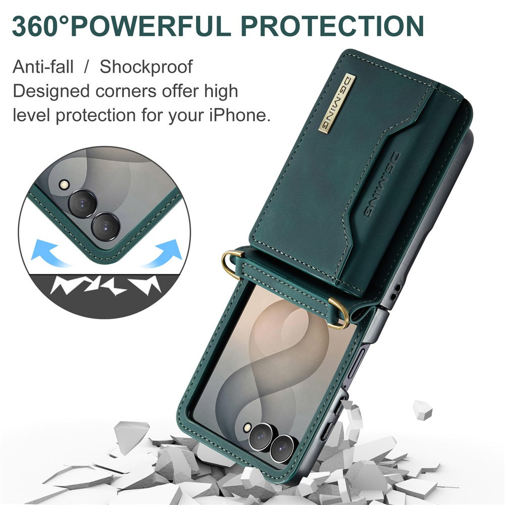 DG.MING M2 Series for Samsung Galaxy Z Flip8 Case PU + PC Phone Cover with Detachable Card Bag  /  Should Strap