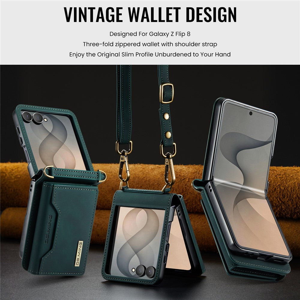 DG.MING M2 Series for Samsung Galaxy Z Flip8 Case PU + PC Phone Cover with Detachable Card Bag  /  Should Strap
