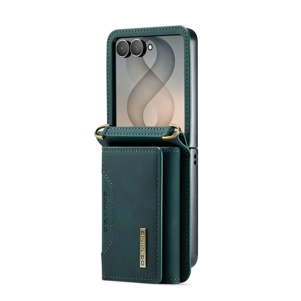DG.MING M2 Series for Samsung Galaxy Z Flip8 Case PU + PC Phone Cover with Detachable Card Bag  /  Should Strap
