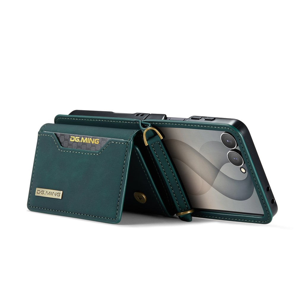 DG.MING M2 Series for Samsung Galaxy Z Flip8 Case PU + PC Phone Cover with Detachable Card Bag  /  Should Strap