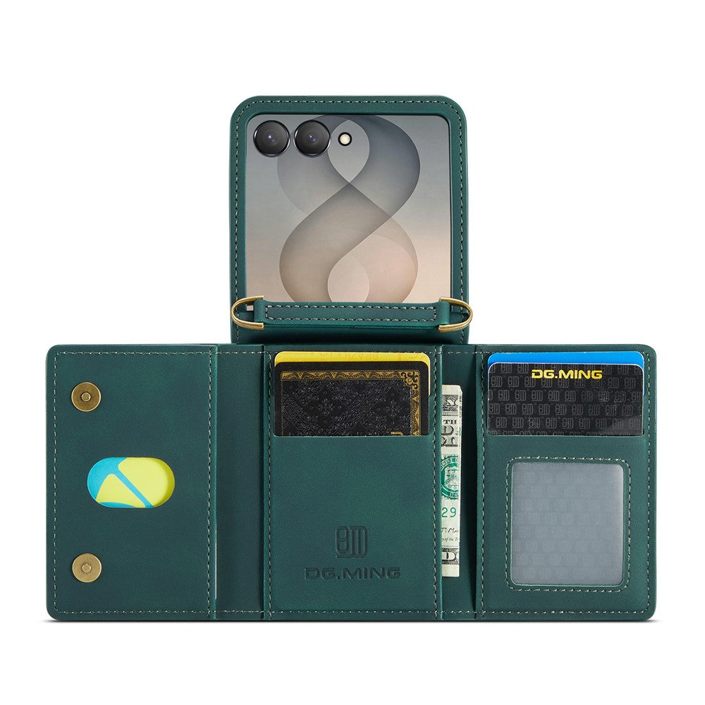 DG.MING M2 Series for Samsung Galaxy Z Flip8 Case PU + PC Phone Cover with Detachable Card Bag  /  Should Strap