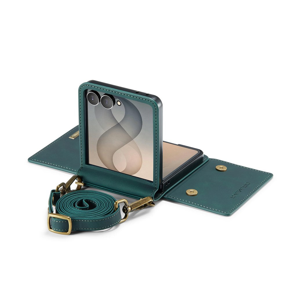 DG.MING M2 Series for Samsung Galaxy Z Flip8 Case PU + PC Phone Cover with Detachable Card Bag  /  Should Strap