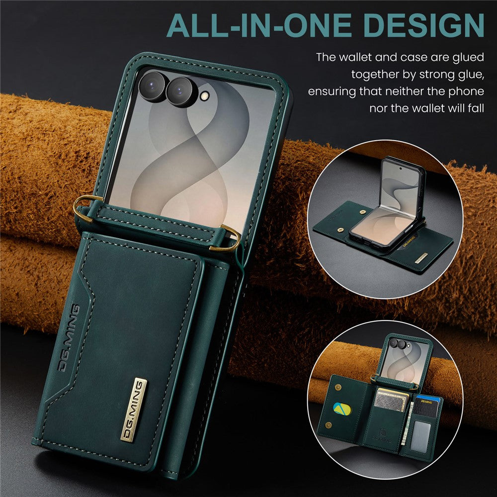 DG.MING M2 Series for Samsung Galaxy Z Flip8 Case PU + PC Phone Cover with Detachable Card Bag  /  Should Strap