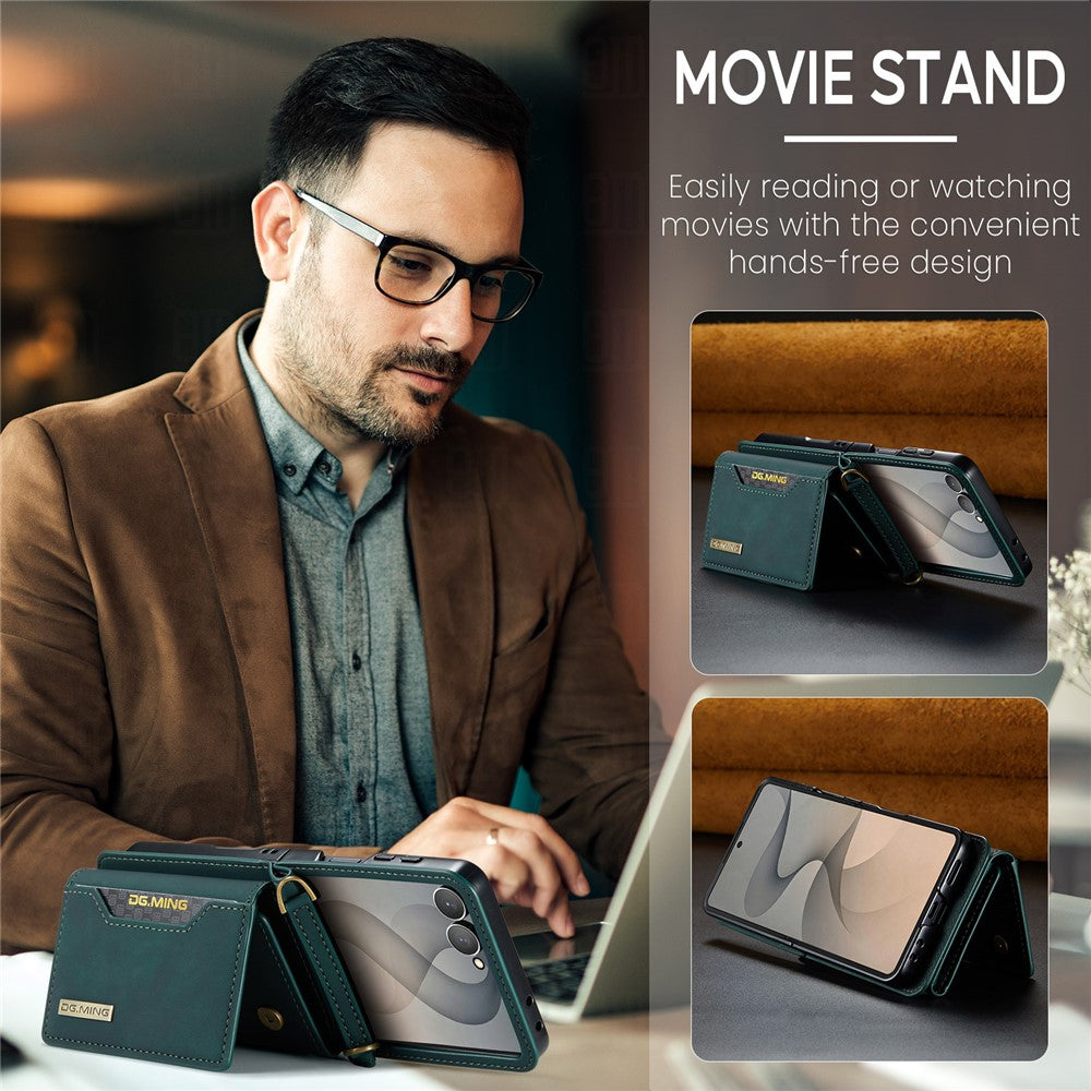 DG.MING M2 Series for Samsung Galaxy Z Flip8 Case PU + PC Phone Cover with Detachable Card Bag  /  Should Strap