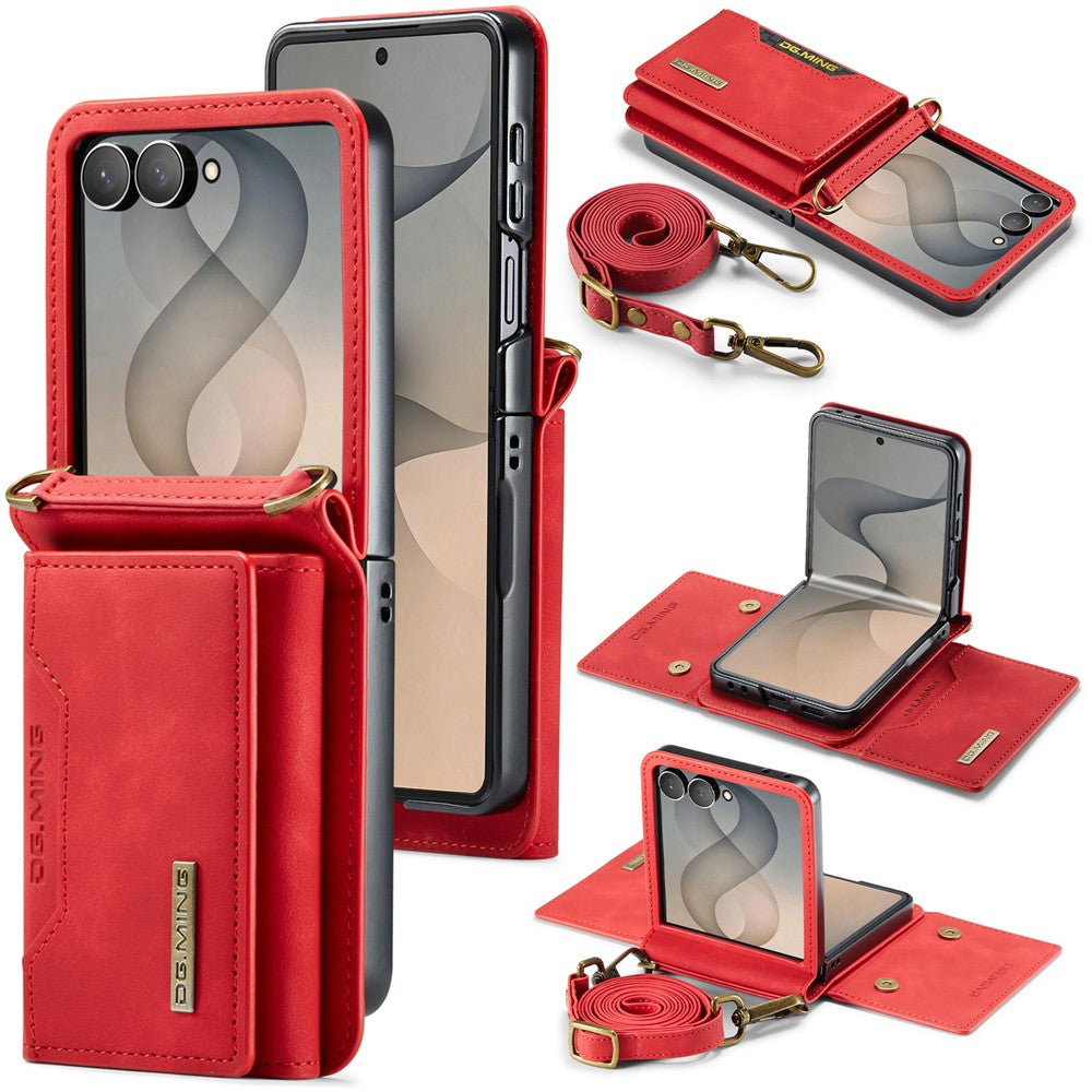 DG.MING M2 Series for Samsung Galaxy Z Flip8 Case PU + PC Phone Cover with Detachable Card Bag  /  Should Strap