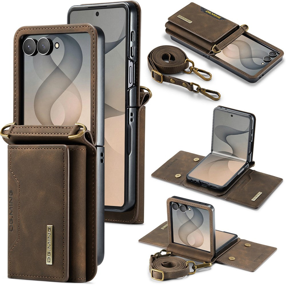 DG.MING M2 Series for Samsung Galaxy Z Flip8 Case PU + PC Phone Cover with Detachable Card Bag  /  Should Strap