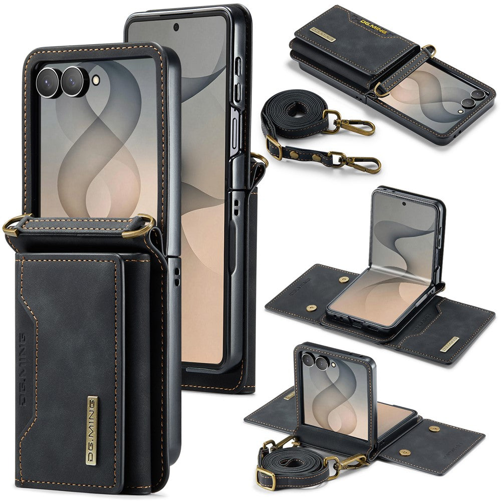DG.MING M2 Series for Samsung Galaxy Z Flip8 Case PU + PC Phone Cover with Detachable Card Bag  /  Should Strap