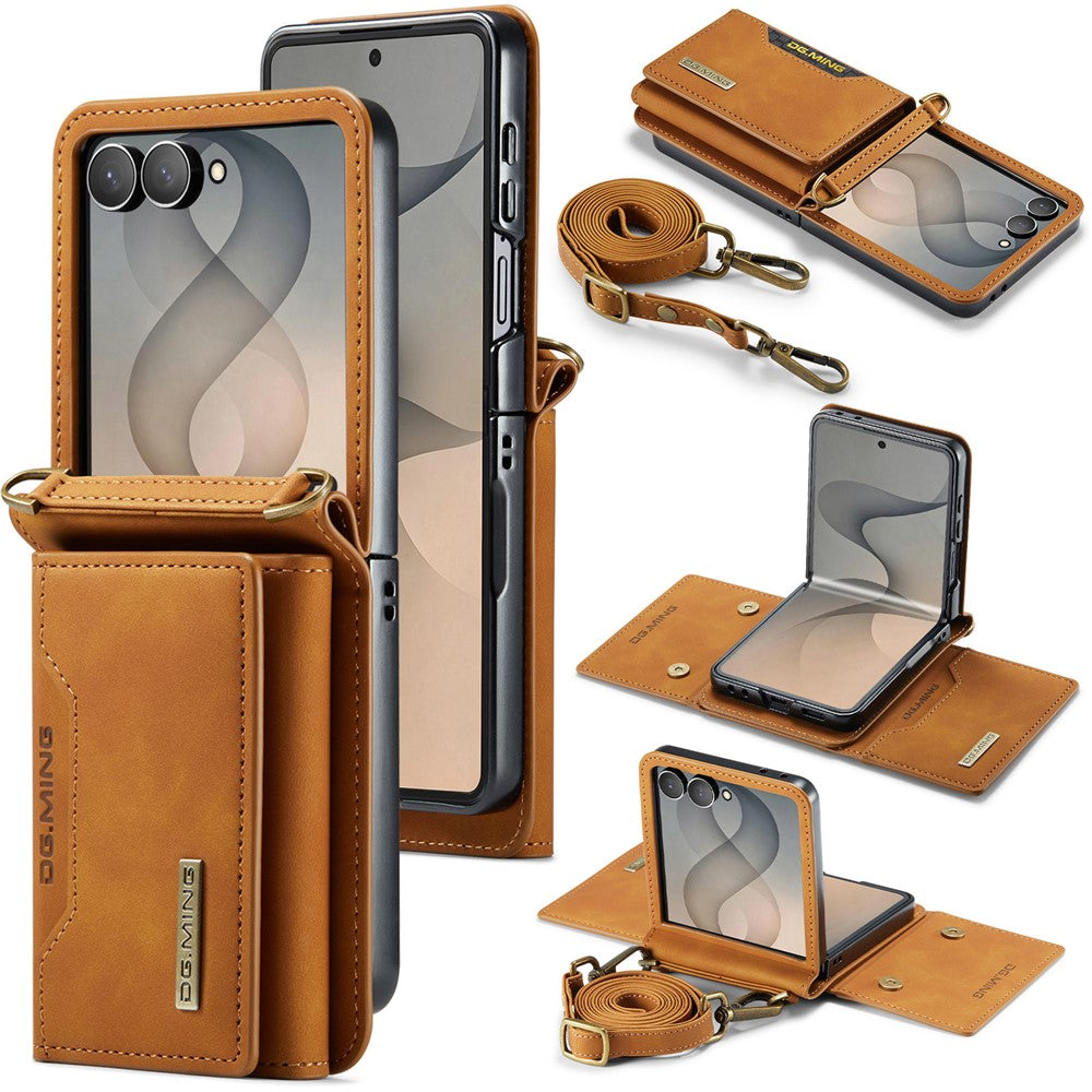 DG.MING M2 Series for Samsung Galaxy Z Flip8 Case PU + PC Phone Cover with Detachable Card Bag  /  Should Strap