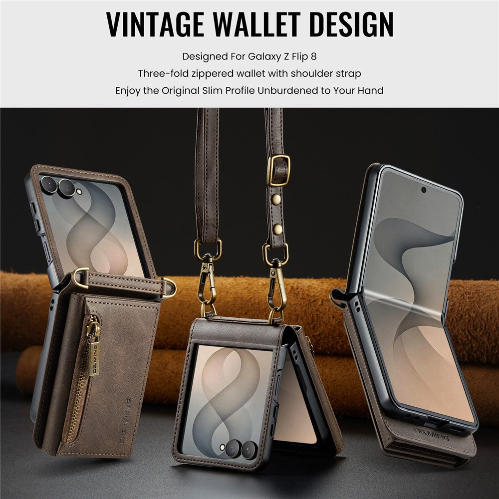 DG.MING M5 Series for Samsung Galaxy Z Flip8 Case RFID Blocking Card Slots Leather + PC Phone Cover