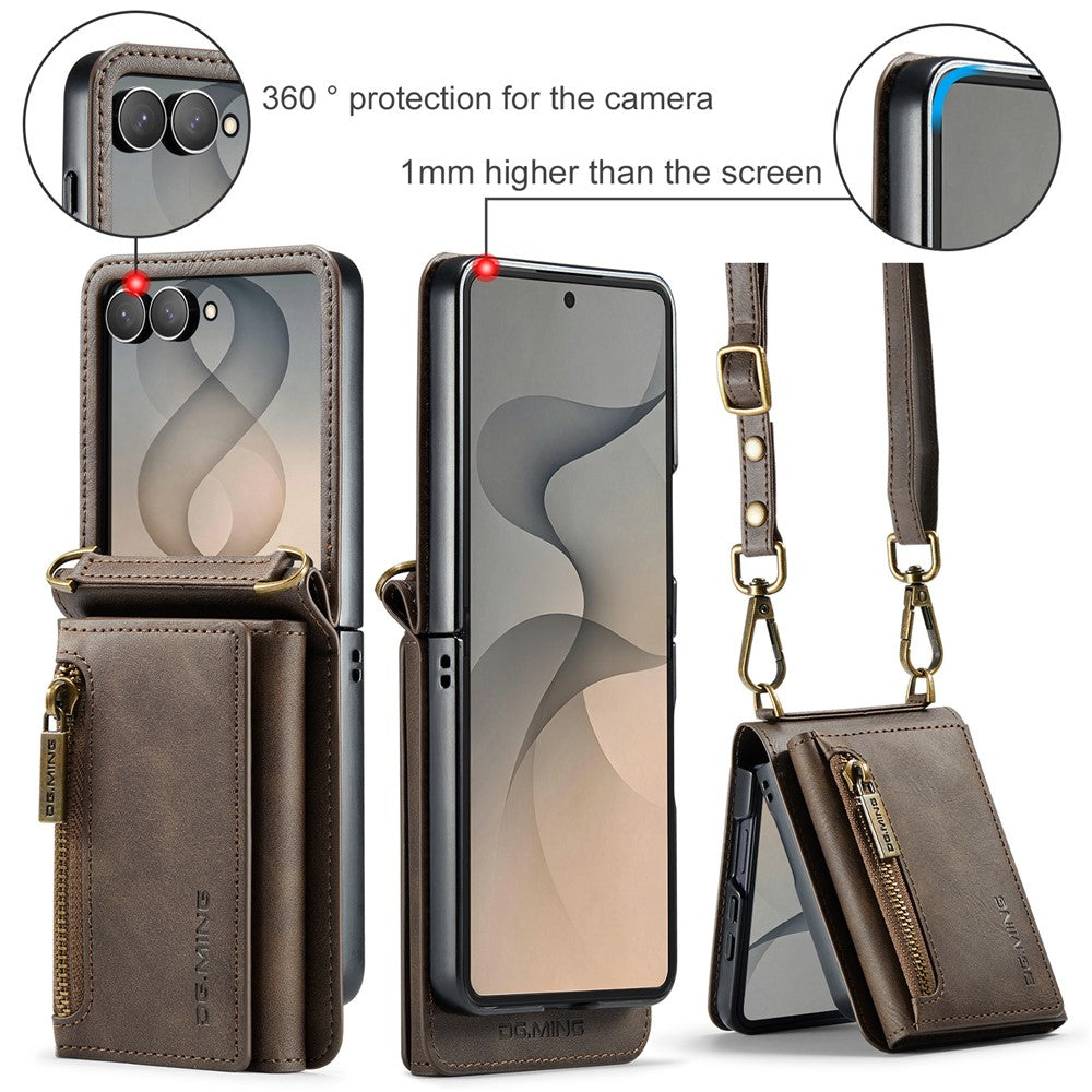 DG.MING M5 Series for Samsung Galaxy Z Flip8 Case RFID Blocking Card Slots Leather + PC Phone Cover