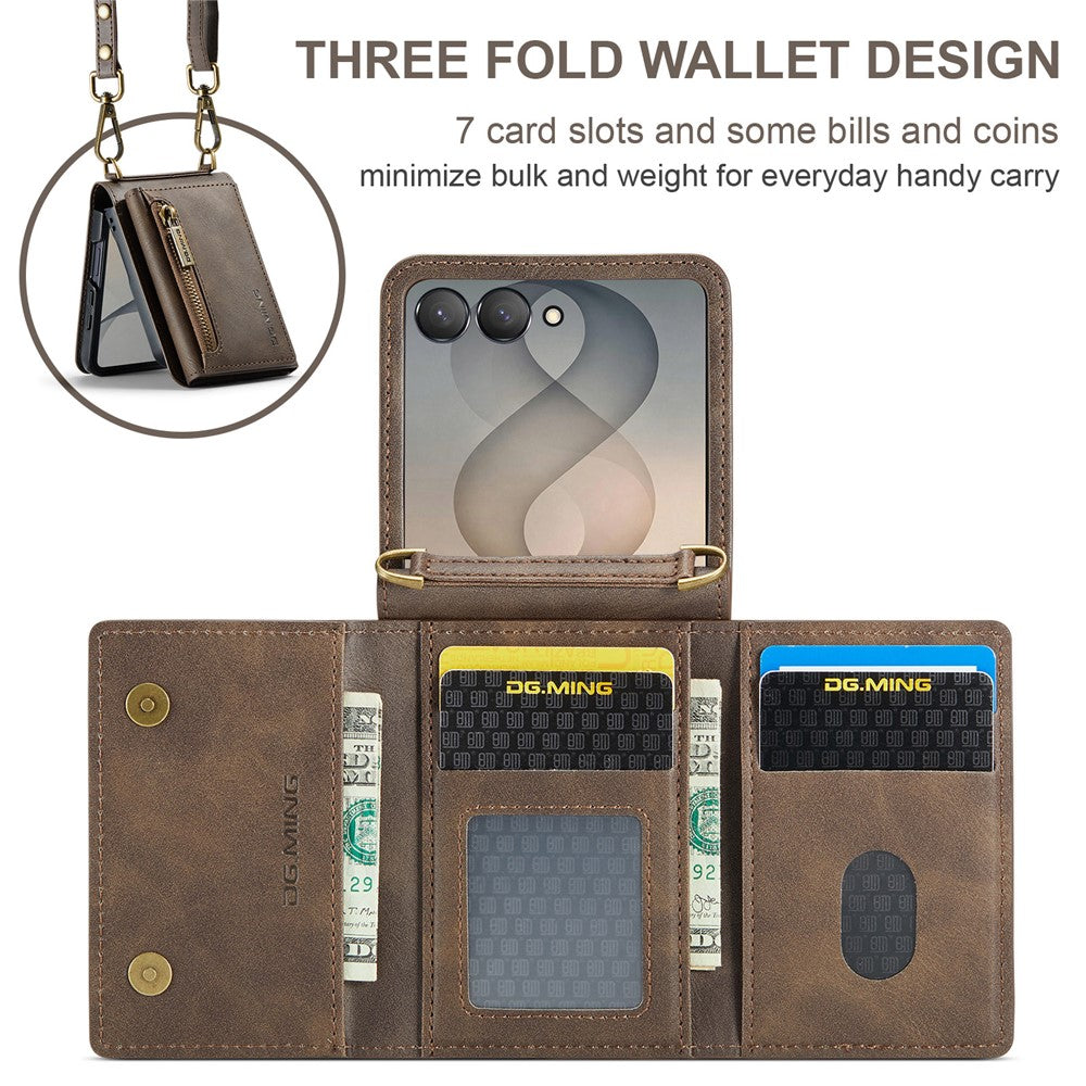 DG.MING M5 Series for Samsung Galaxy Z Flip8 Case RFID Blocking Card Slots Leather + PC Phone Cover