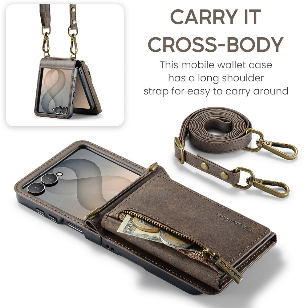 DG.MING M5 Series for Samsung Galaxy Z Flip8 Case RFID Blocking Card Slots Leather + PC Phone Cover