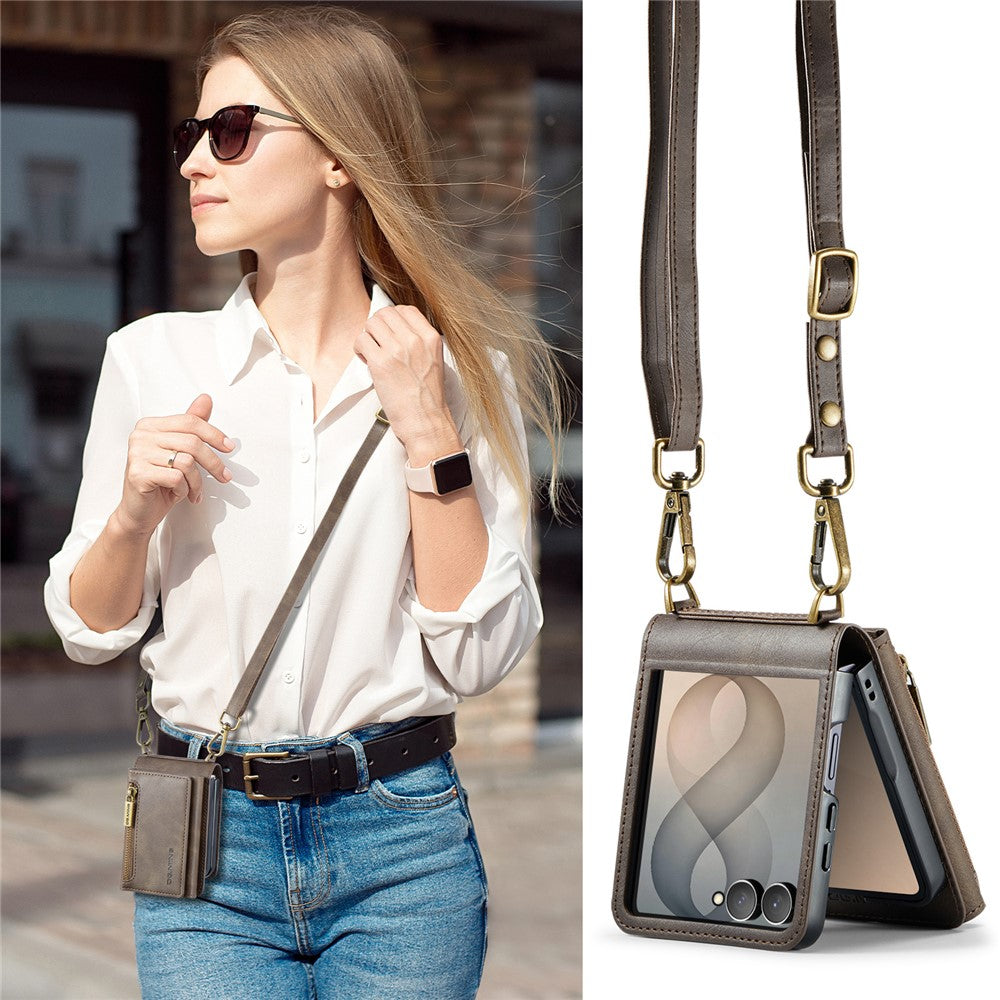 DG.MING M5 Series for Samsung Galaxy Z Flip8 Case RFID Blocking Card Slots Leather + PC Phone Cover