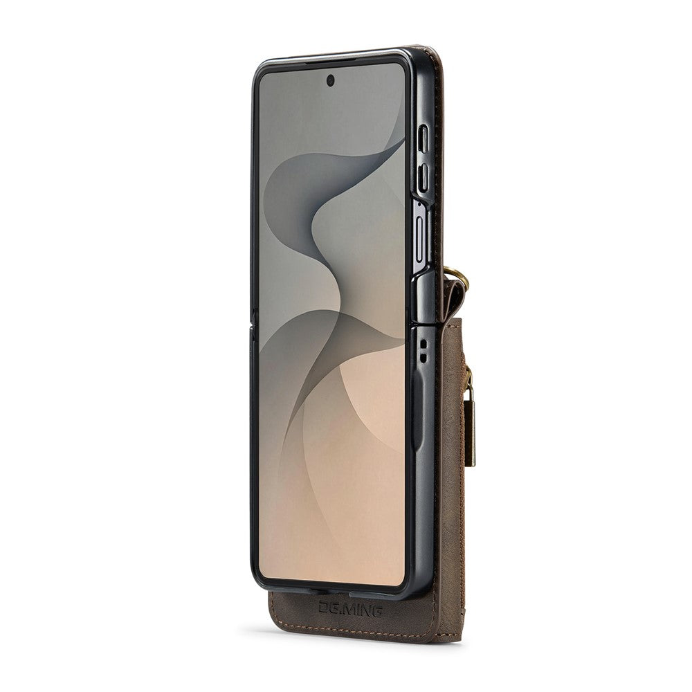 DG.MING M5 Series for Samsung Galaxy Z Flip8 Case RFID Blocking Card Slots Leather + PC Phone Cover