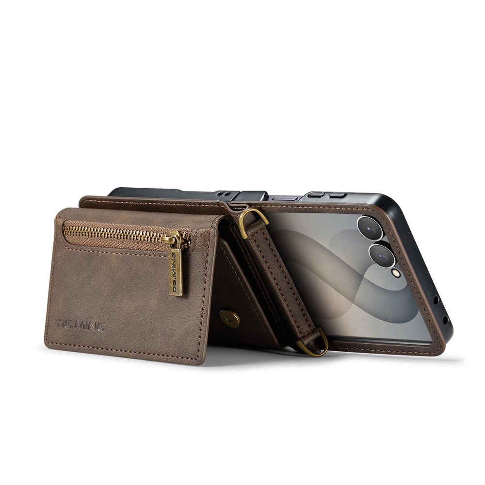 DG.MING M5 Series for Samsung Galaxy Z Flip8 Case RFID Blocking Card Slots Leather + PC Phone Cover