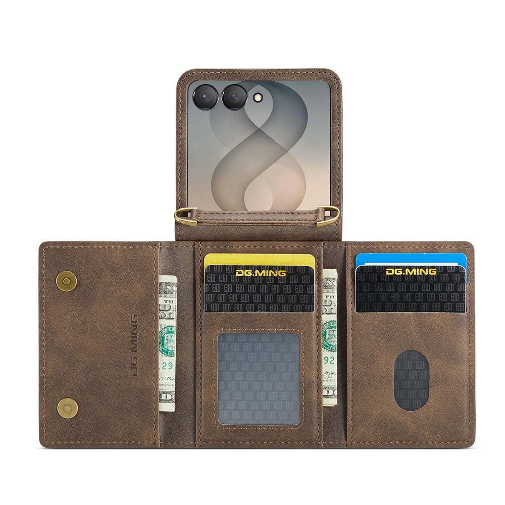 DG.MING M5 Series for Samsung Galaxy Z Flip8 Case RFID Blocking Card Slots Leather + PC Phone Cover