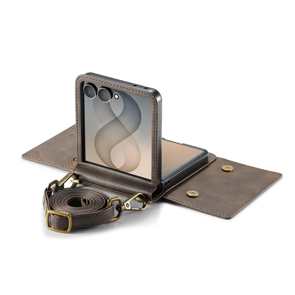 DG.MING M5 Series for Samsung Galaxy Z Flip8 Case RFID Blocking Card Slots Leather + PC Phone Cover