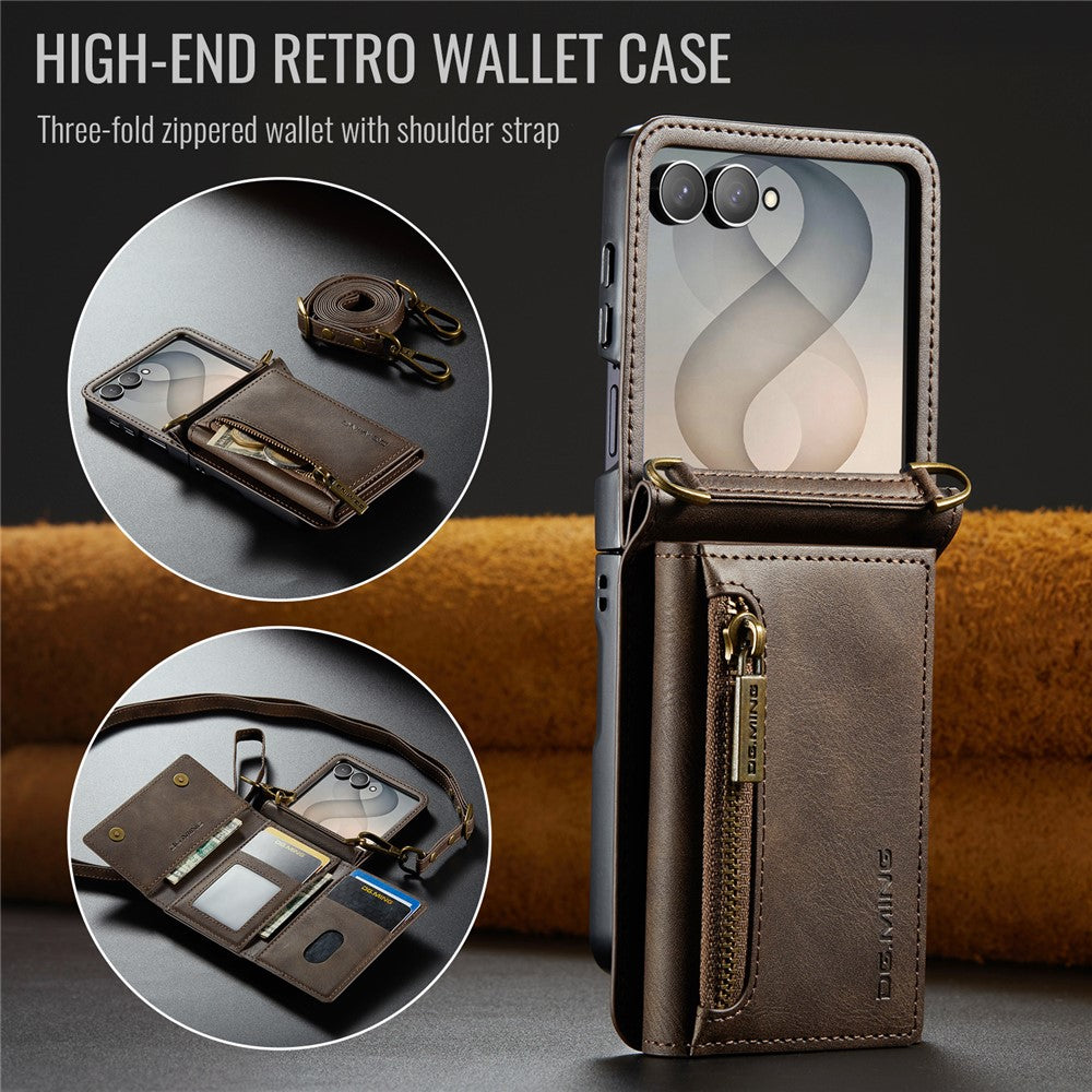 DG.MING M5 Series for Samsung Galaxy Z Flip8 Case RFID Blocking Card Slots Leather + PC Phone Cover
