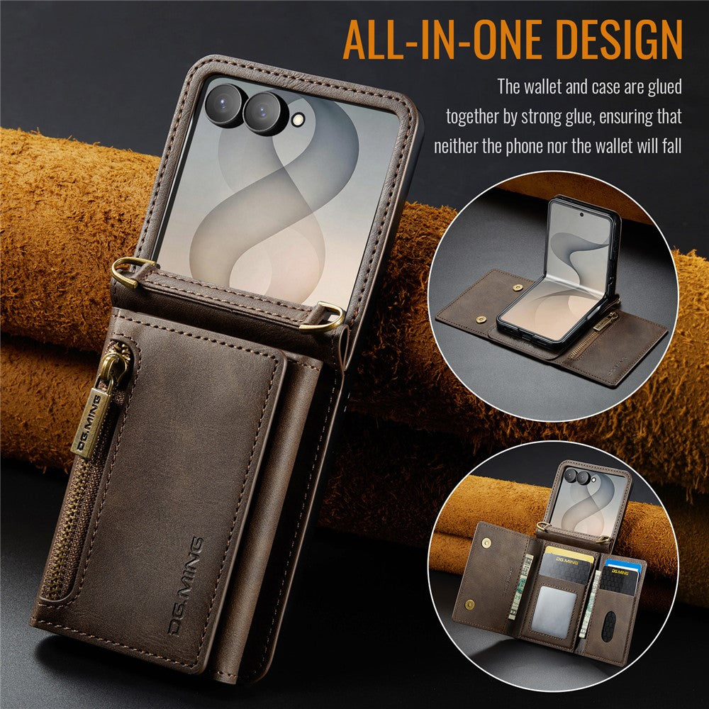 DG.MING M5 Series for Samsung Galaxy Z Flip8 Case RFID Blocking Card Slots Leather + PC Phone Cover