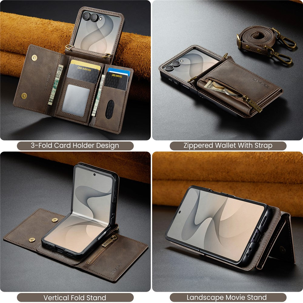 DG.MING M5 Series for Samsung Galaxy Z Flip8 Case RFID Blocking Card Slots Leather + PC Phone Cover