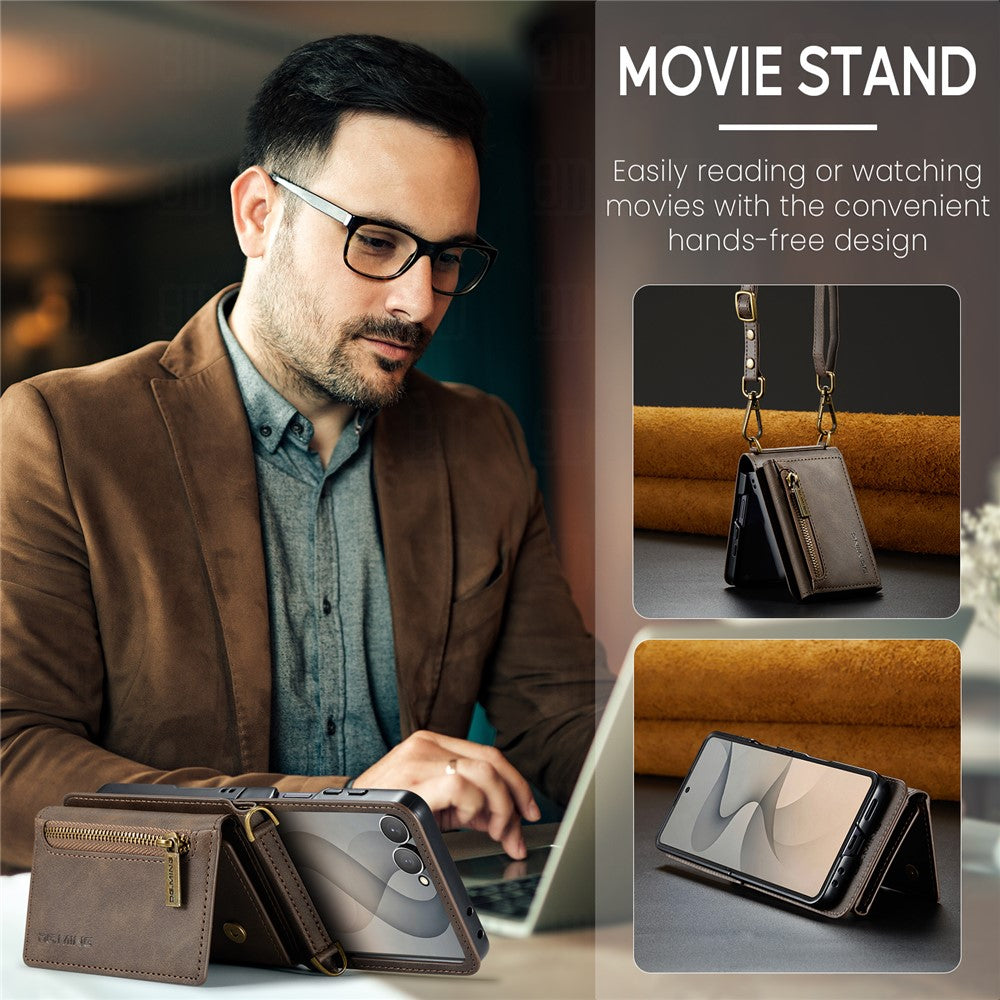 DG.MING M5 Series for Samsung Galaxy Z Flip8 Case RFID Blocking Card Slots Leather + PC Phone Cover