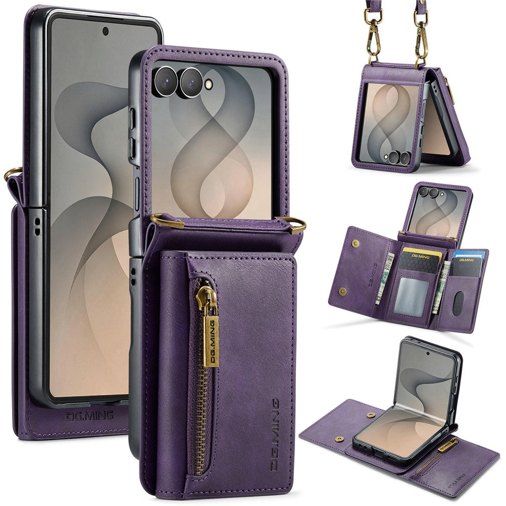 DG.MING M5 Series for Samsung Galaxy Z Flip8 Case RFID Blocking Card Slots Leather + PC Phone Cover