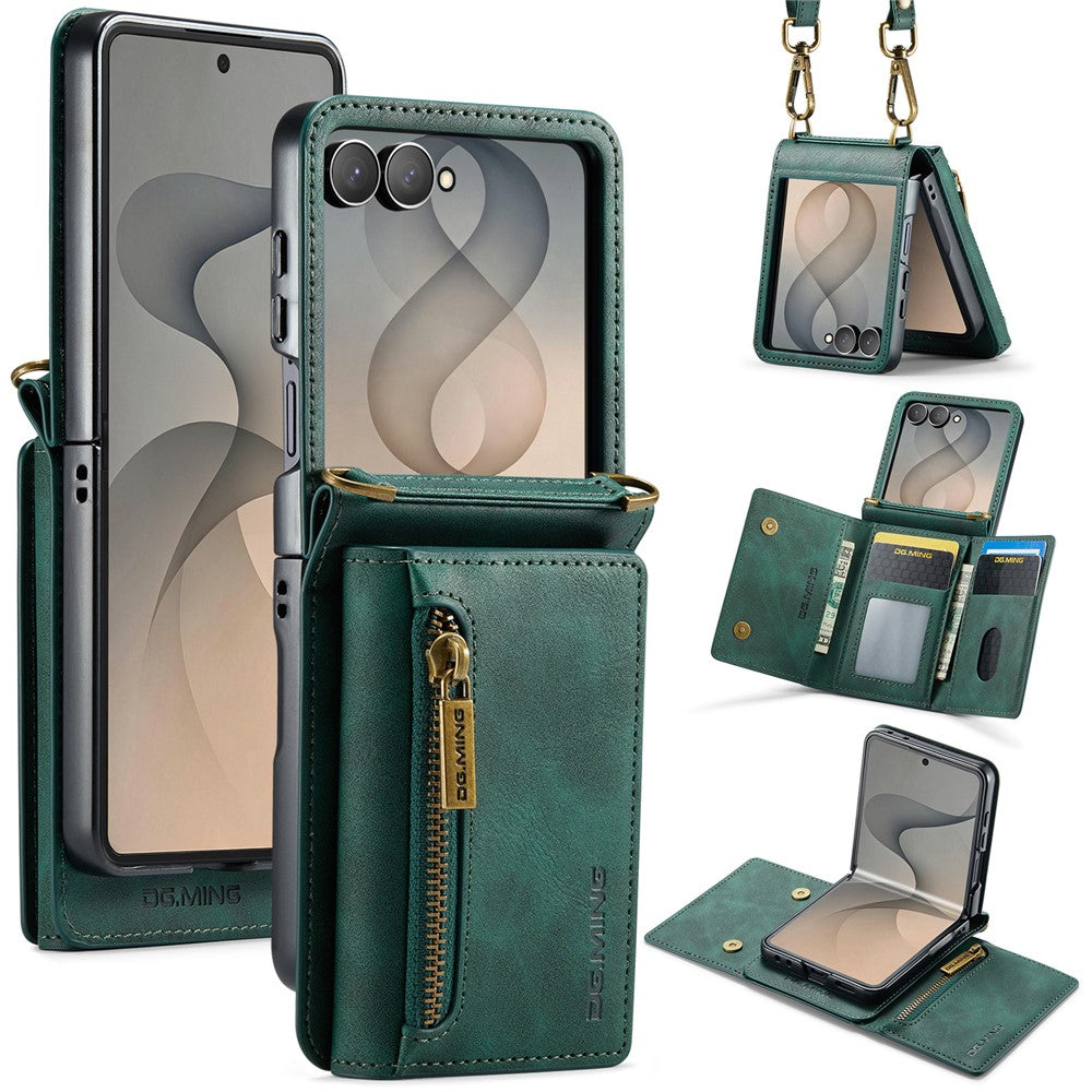 DG.MING M5 Series for Samsung Galaxy Z Flip8 Case RFID Blocking Card Slots Leather + PC Phone Cover