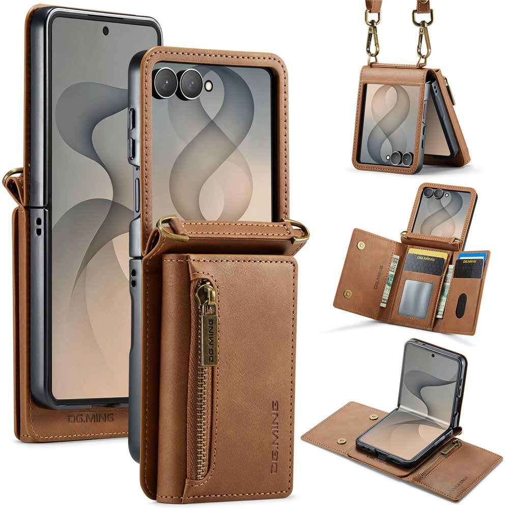 DG.MING M5 Series for Samsung Galaxy Z Flip8 Case RFID Blocking Card Slots Leather + PC Phone Cover
