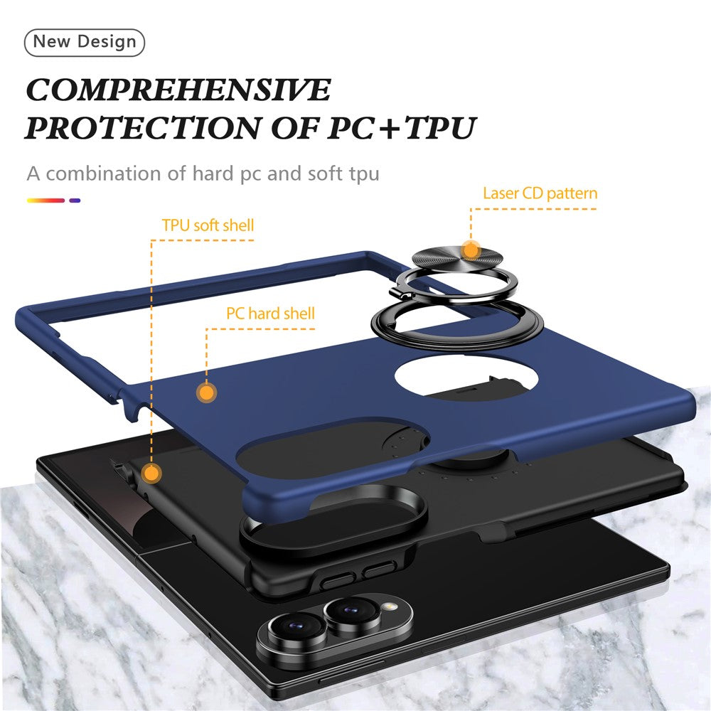 For Samsung Galaxy Z Fold8 Case PC + TPU Phone Cover with Rotatable Ring Holder