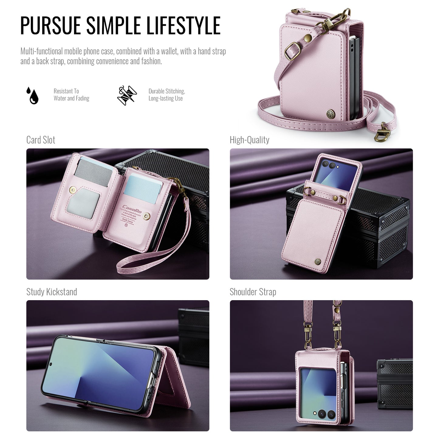 CASEME for Samsung Galaxy Z Flip8 Case with RFID Blocking 5 Card Slots  C22 Leather Back Cover