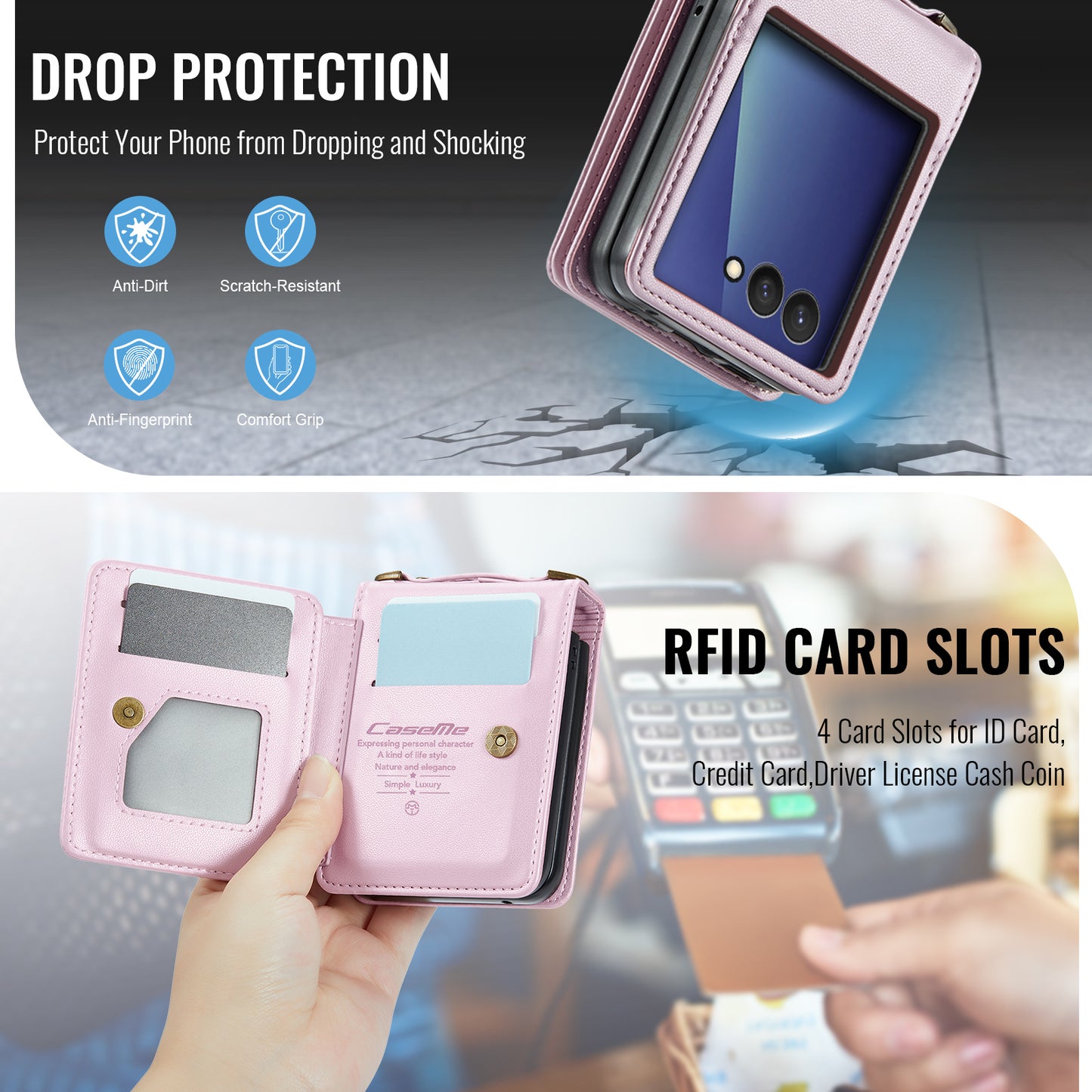 CASEME for Samsung Galaxy Z Flip8 Case with RFID Blocking 5 Card Slots  C22 Leather Back Cover