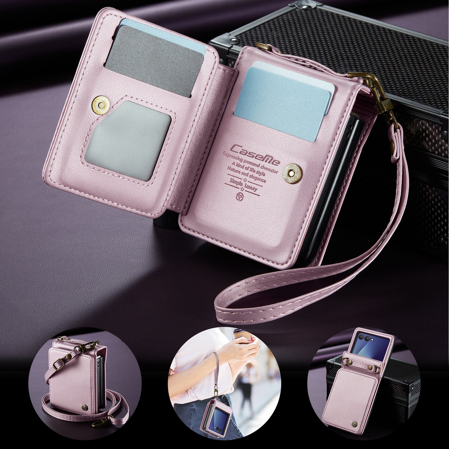 CASEME for Samsung Galaxy Z Flip8 Case with RFID Blocking 5 Card Slots  C22 Leather Back Cover