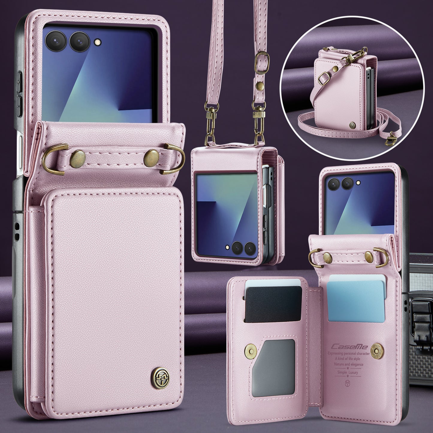 CASEME for Samsung Galaxy Z Flip8 Case with RFID Blocking 5 Card Slots  C22 Leather Back Cover