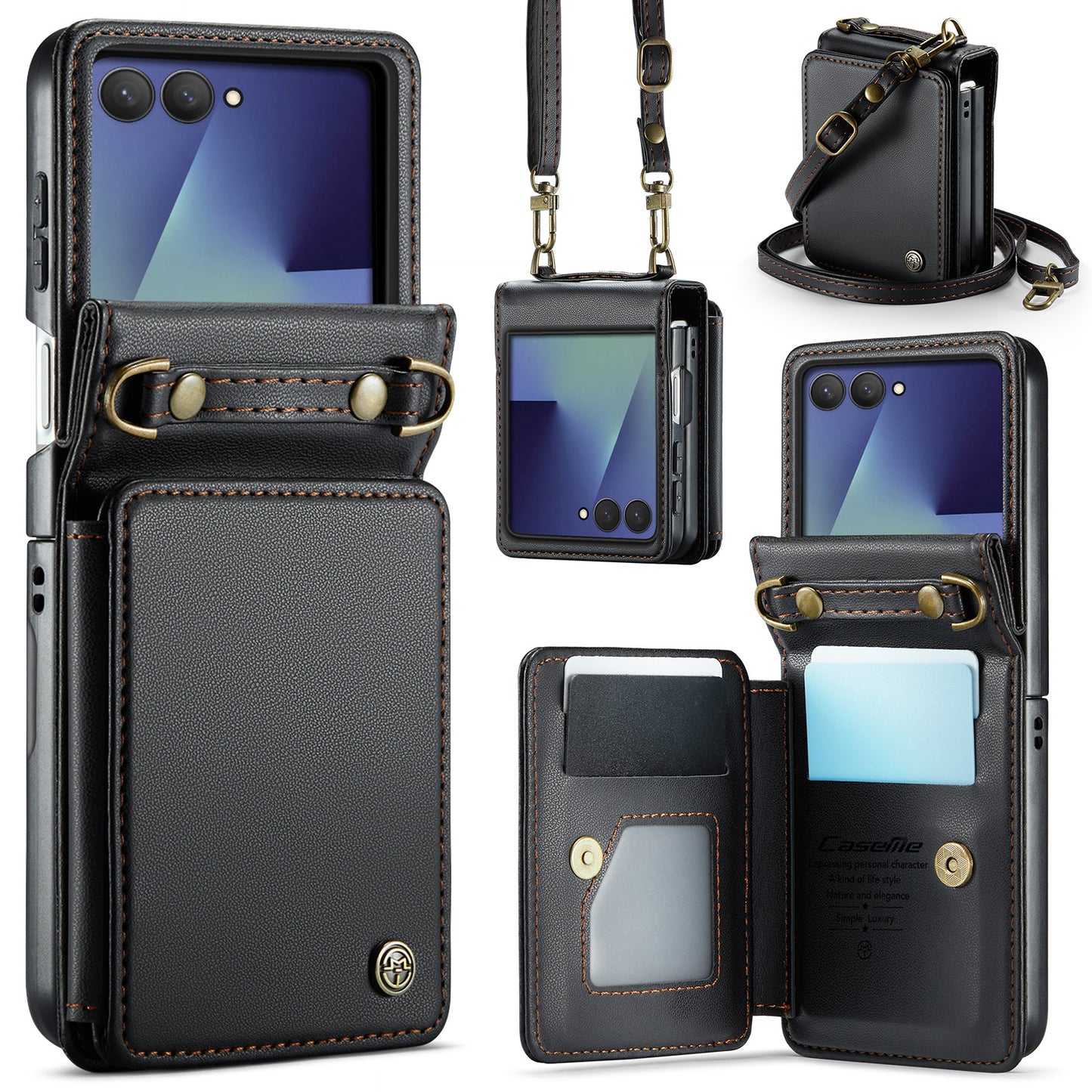 CASEME for Samsung Galaxy Z Flip8 Case with RFID Blocking 5 Card Slots  C22 Leather Back Cover