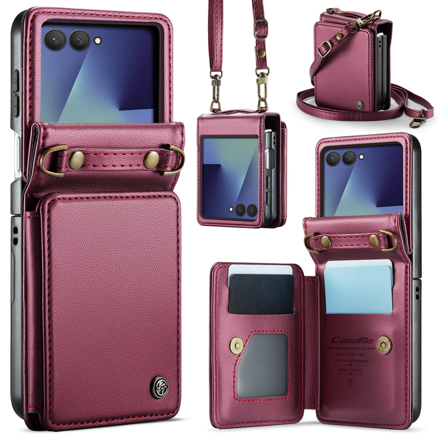 CASEME for Samsung Galaxy Z Flip8 Case with RFID Blocking 5 Card Slots  C22 Leather Back Cover