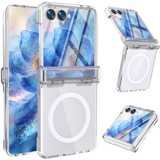 Galaxy Z Flip8 – Magnetische transparente Handyhülle aus PC, gehärtetem Glas und TPU, mit Scharnierschutz, mit Displayschutz