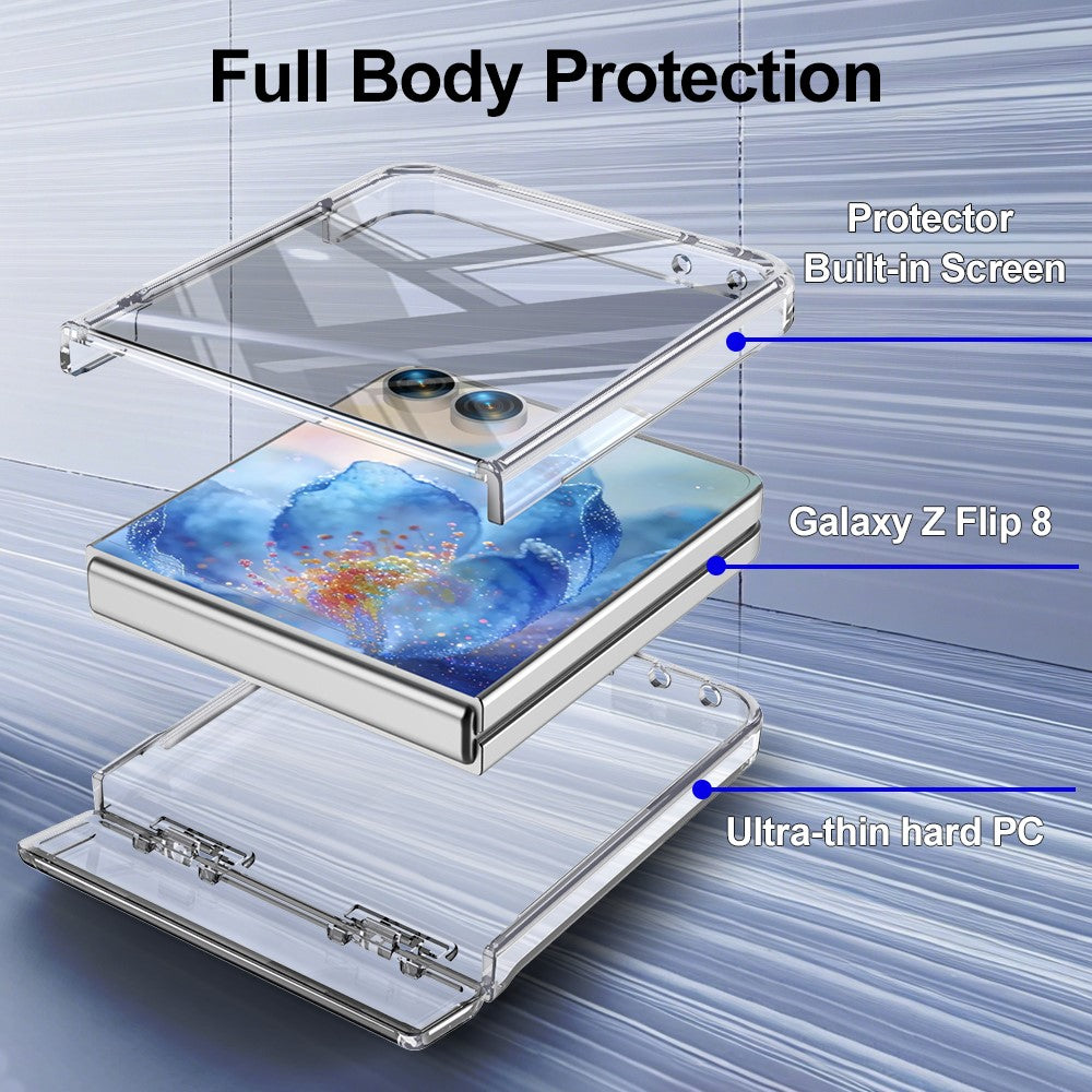 For Samsung Galaxy Z Flip8 Case Hinge Protection PC + TPU Phone Cover Built-in Tempered Glass Film