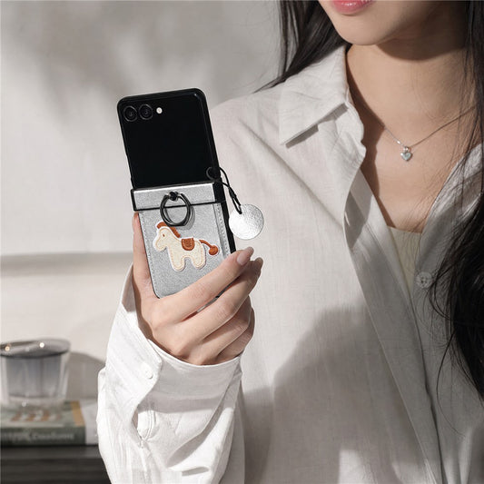 Galaxy Z Flip8 – Handyhülle aus Mikrofaserleder, PC und PU-Leder, mit Ständer, mit Ringhalter