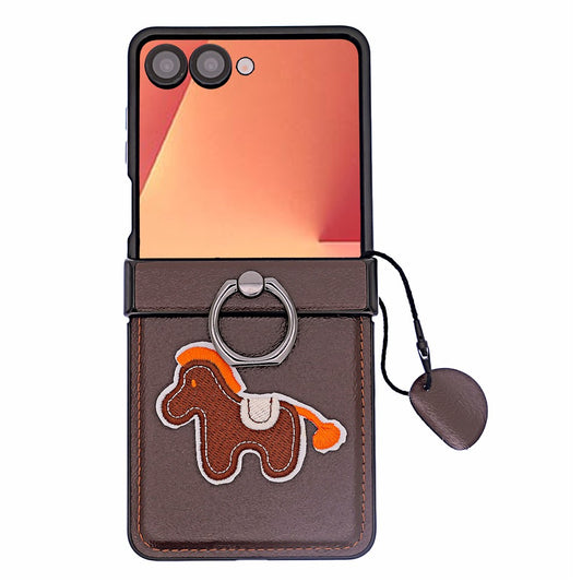 Galaxy Z Flip7 5G – Handyhülle aus Mikrofaserleder, PC und PU-Leder, mit Ständer, mit Ringhalter