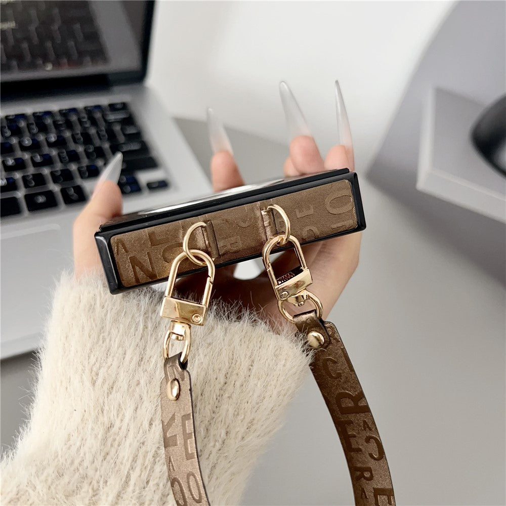 For Samsung Galaxy Z Flip8 Magnetic Case Letter Pattern Leather + PC Foldable Phone Cover with Lanyard