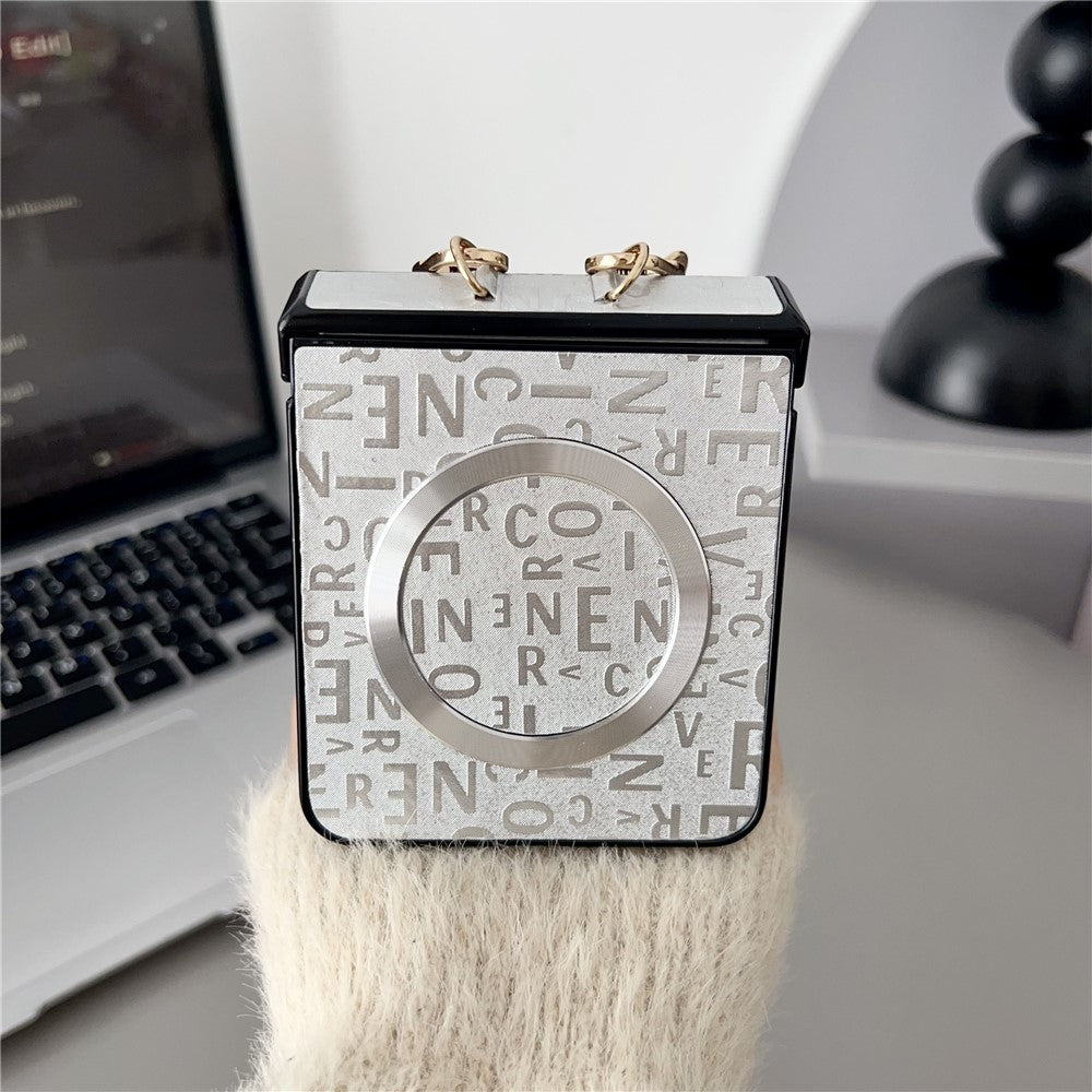 For Samsung Galaxy Z Flip8 Magnetic Case Letter Pattern Leather + PC Foldable Phone Cover with Lanyard