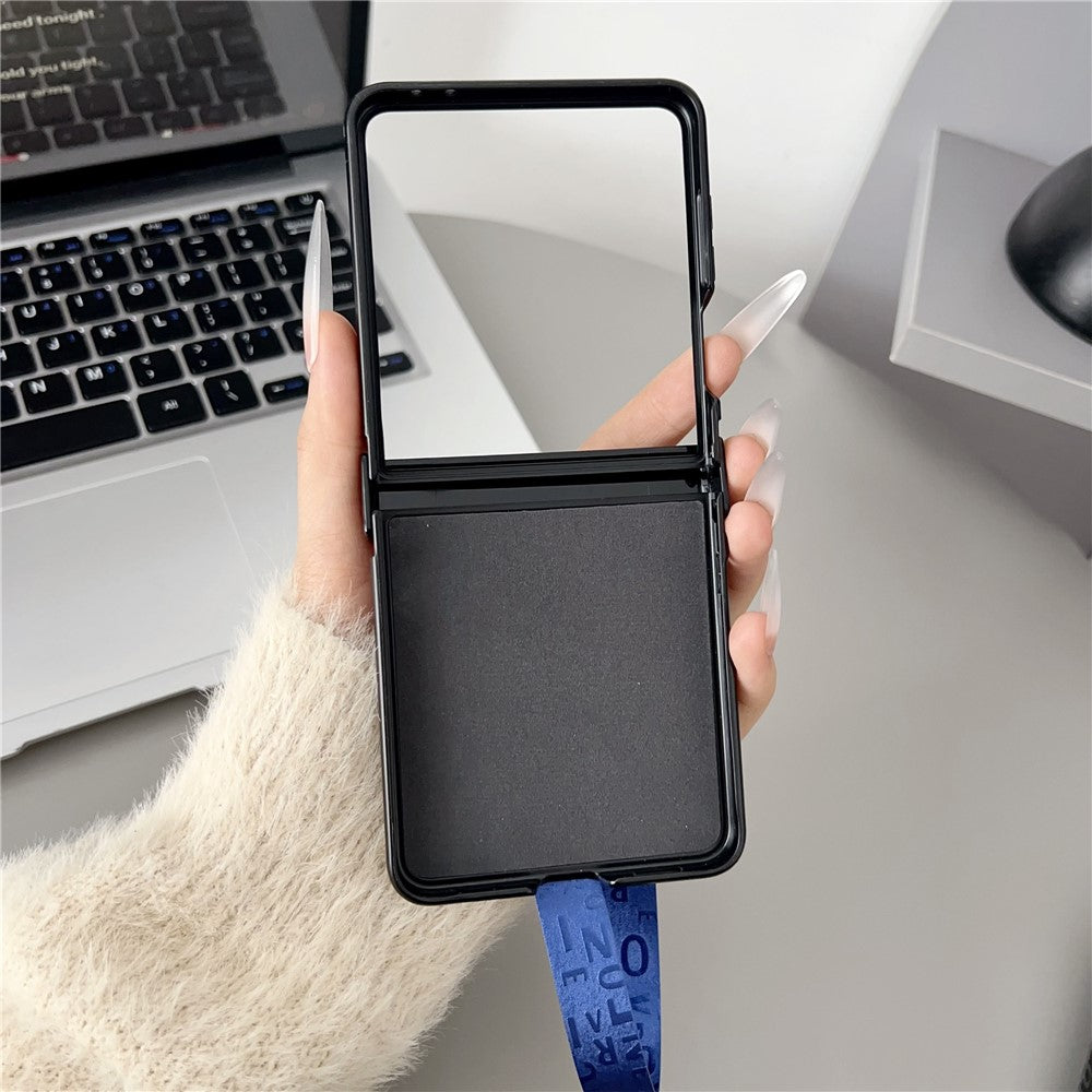 For Samsung Galaxy Z Flip8 Magnetic Case Letter Pattern Leather + PC Foldable Phone Cover with Lanyard