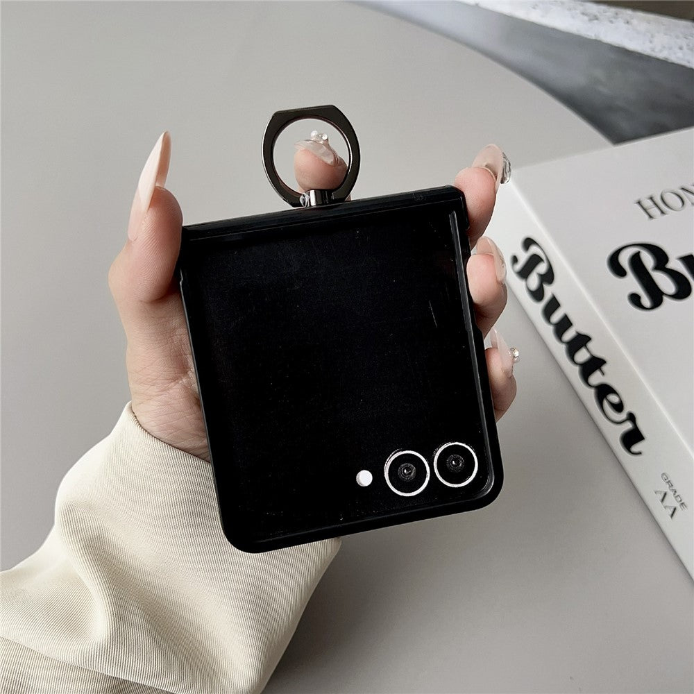 For Samsung Galaxy Z Flip8 Case Plaid Grid Pattern Leather + PC Foldable Phone Cover with Ring Kickstand