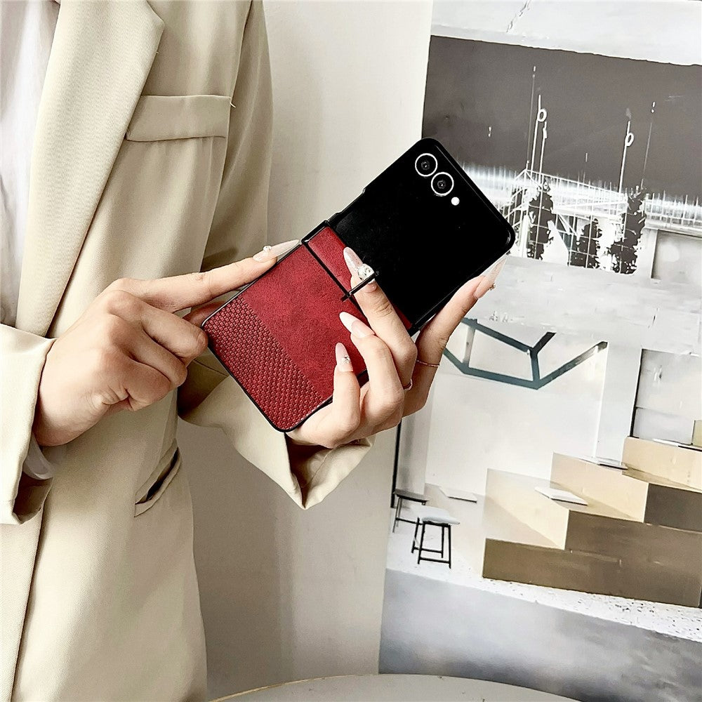 For Samsung Galaxy Z Flip8 Case Plaid Grid Pattern Leather + PC Foldable Phone Cover with Ring Kickstand