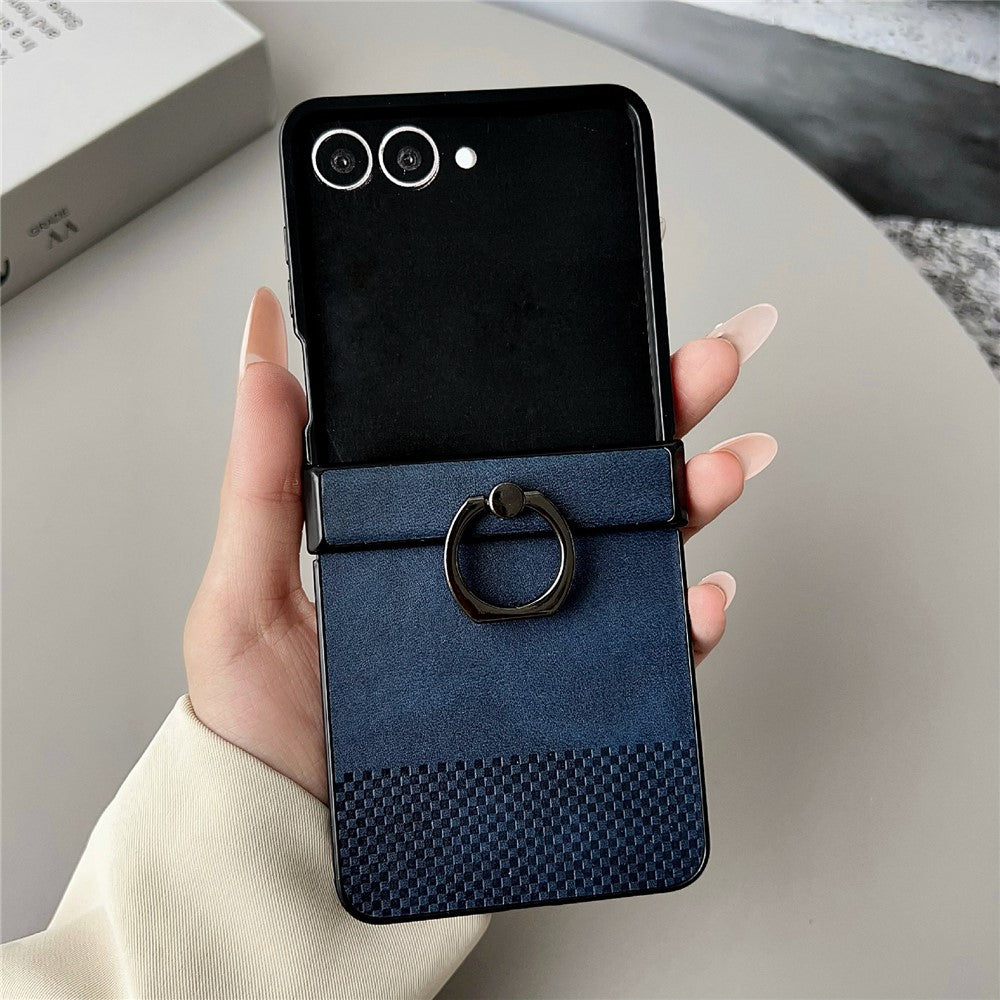 For Samsung Galaxy Z Flip8 Case Plaid Grid Pattern Leather + PC Foldable Phone Cover with Ring Kickstand